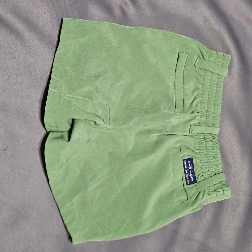 Janie and Jack Boys Sage Green Performance Shorts 6-12 Months Elastic Back Snap